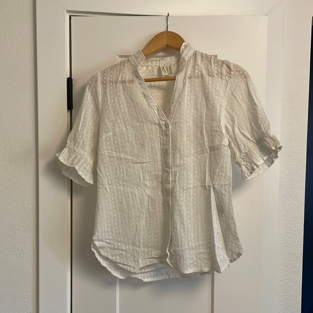 Anthropologie Cream White Textured Blouse